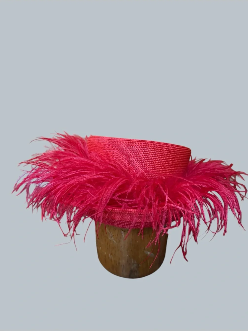 Women's Feather Trim Hot Pink Straw Hat